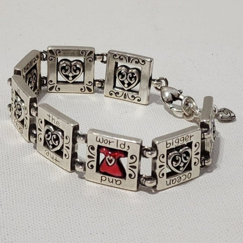 Brighton Silver‎ Tone Hinged Bracelet Hearts World Bigger Ocean Charm